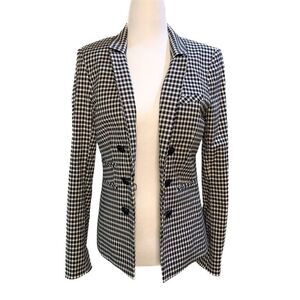 Veronica Beard Cottage Gingham Blazer Black White Double Breasted Size 2